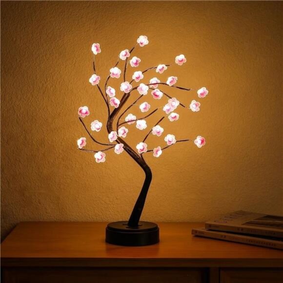 Cherry Blossom Tree Lamp, 18inch 36 Led Bonsai Tree Lights, Battery/USB - Picture 2 of 7